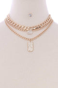 3 Layered Metal Chain Rhinestone Pendant Necklace Earring Set - AM APPAREL