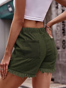 Short en denim à ourlet brut avec cordon de serrage