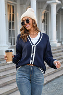 Cardigan boutonné à manches longues et col en V