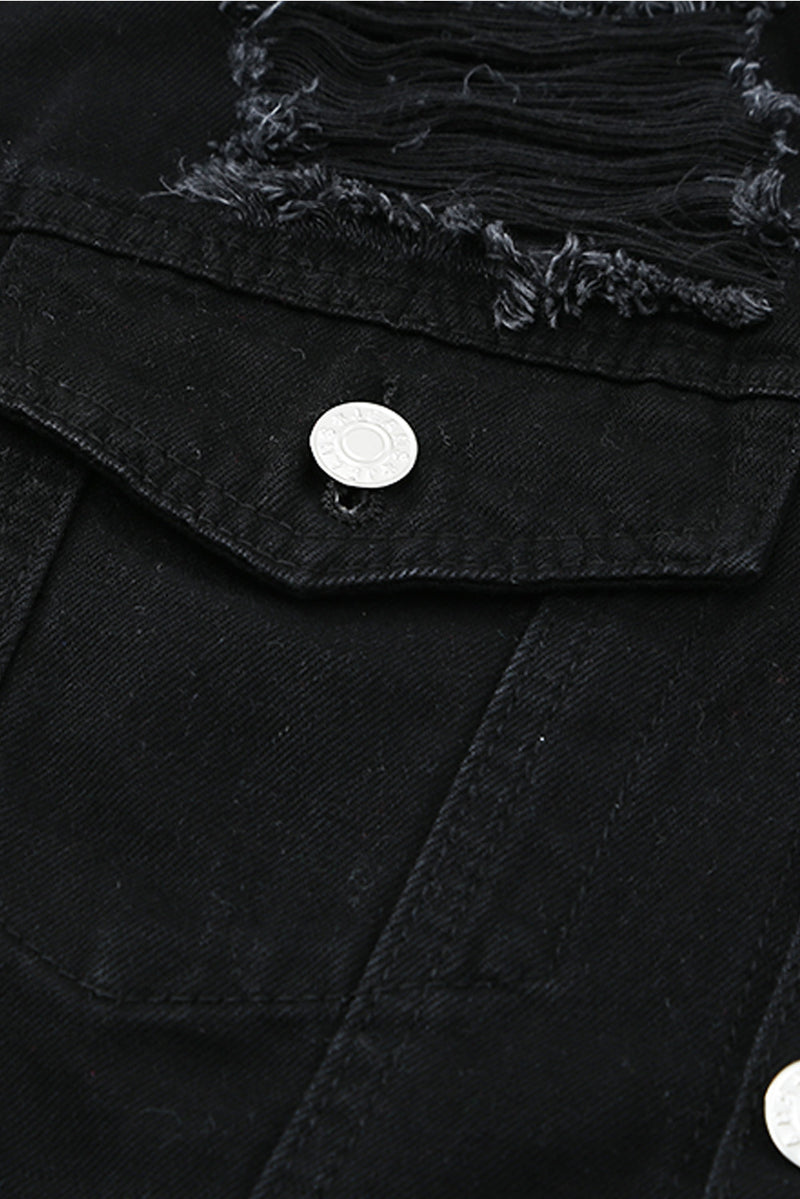 Veste en jean boutonnée effet vieilli avec poches
