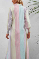Robe chemise longue boutonnée à rayures arc-en-ciel