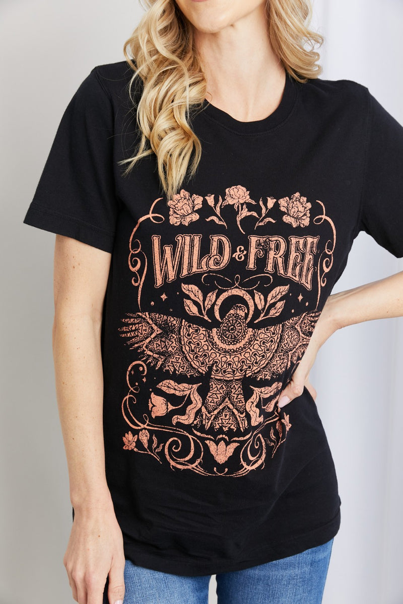 mineB T-shirt à col rond graphique WILD FREE pleine taille