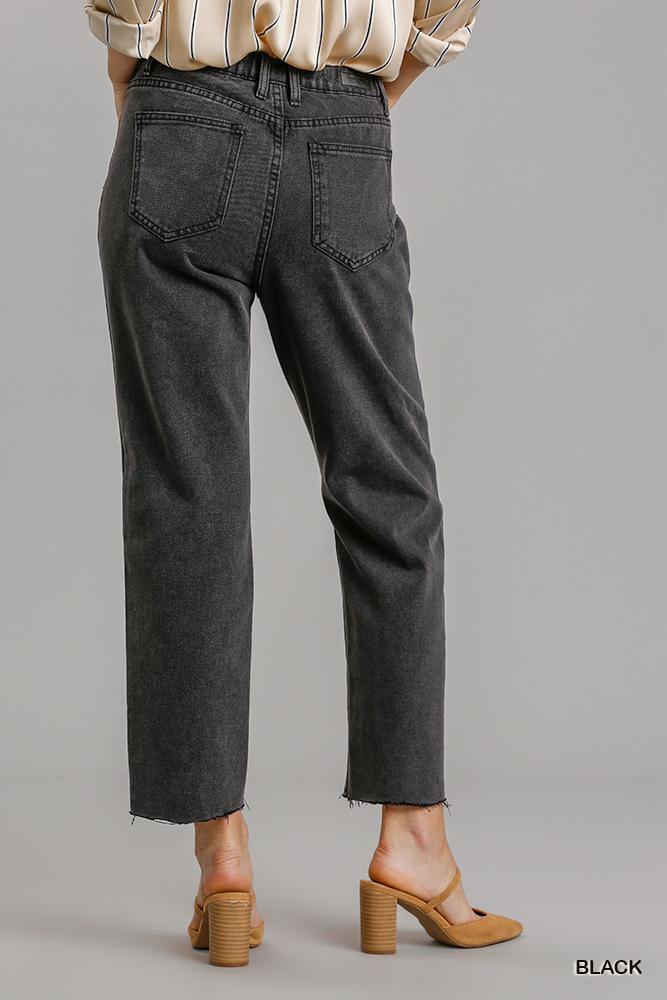 5 Pockets Non-stretch Distressed Denim Jeans With Raw Hem - AM APPAREL