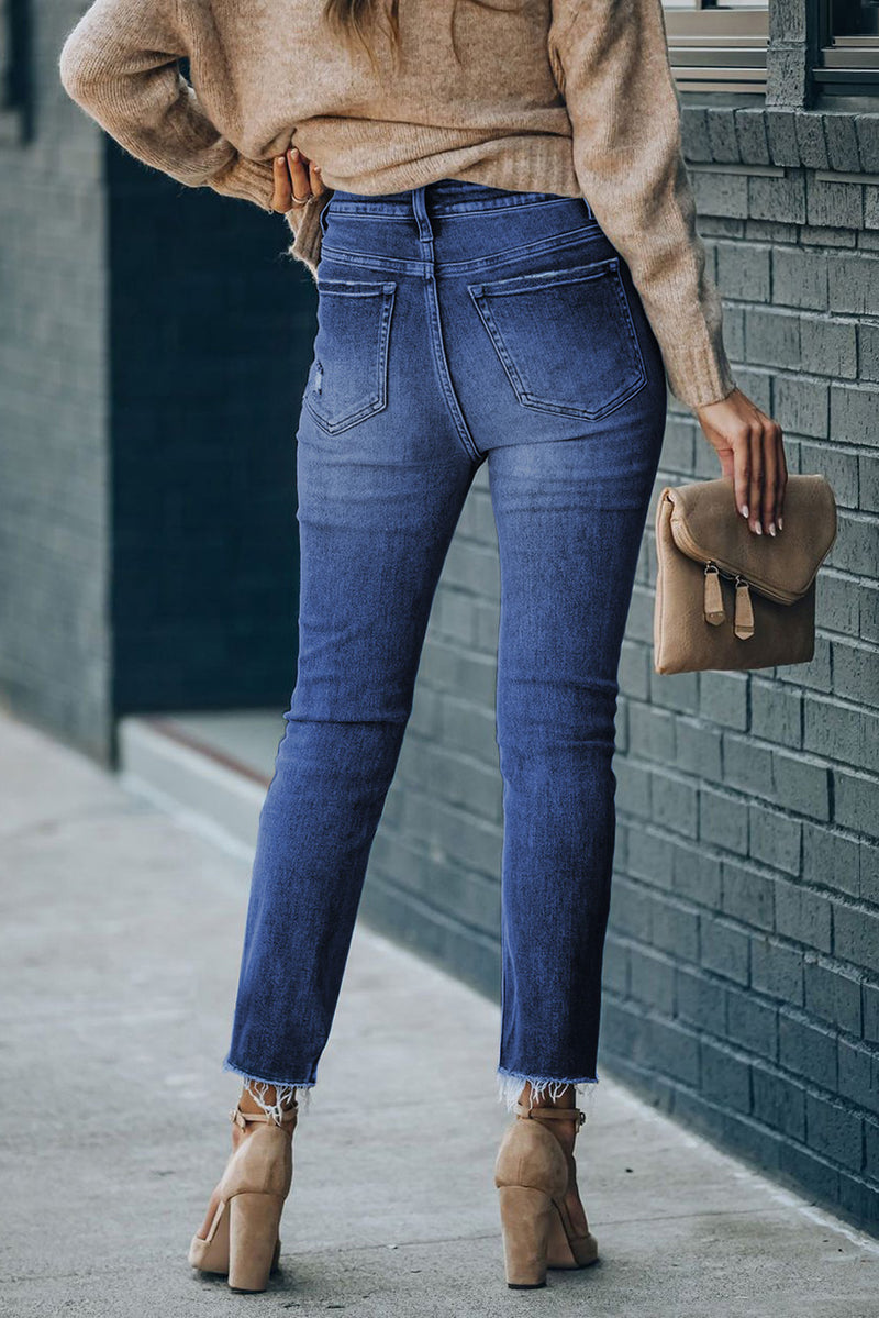 Jean skinny taille haute à ourlet brut