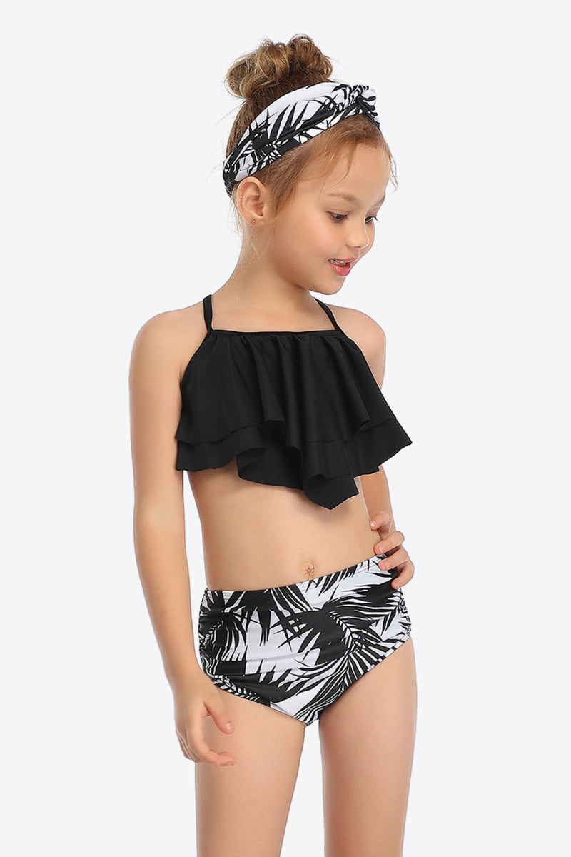 Printed Crisscross Layered Two-Piece Swim Set