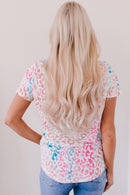 T-shirt léopard à manches courtes et col en V