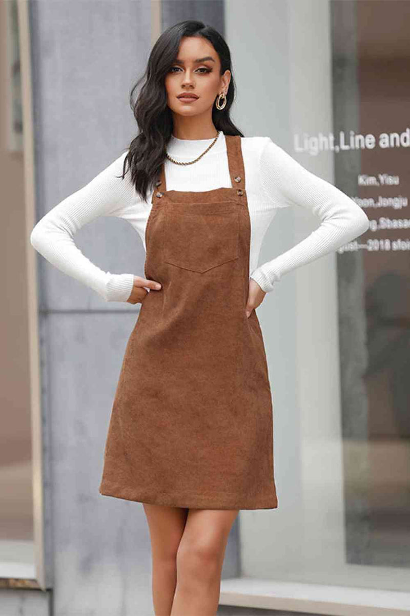 Corduroy Mini Overall Dress with Pocket