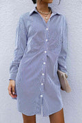 Striped Button Front Ruched Shirt Dress