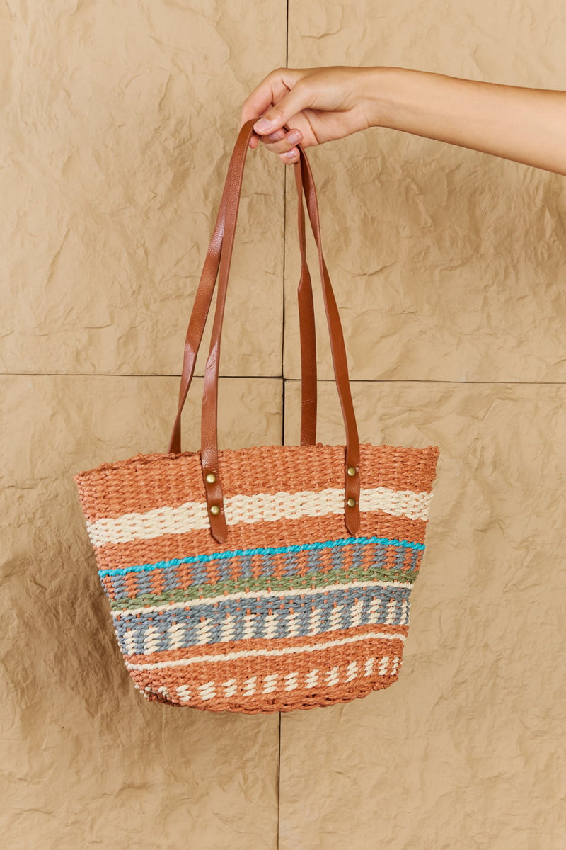 Fame By The Sand Straw Braided Striped Tote Bag