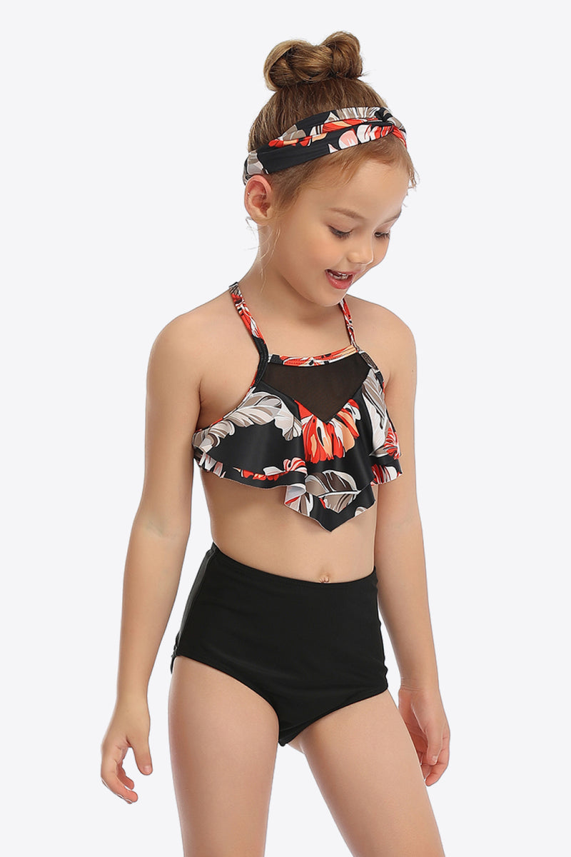 Botanical Print Ruffled Two-Piece Swim Set