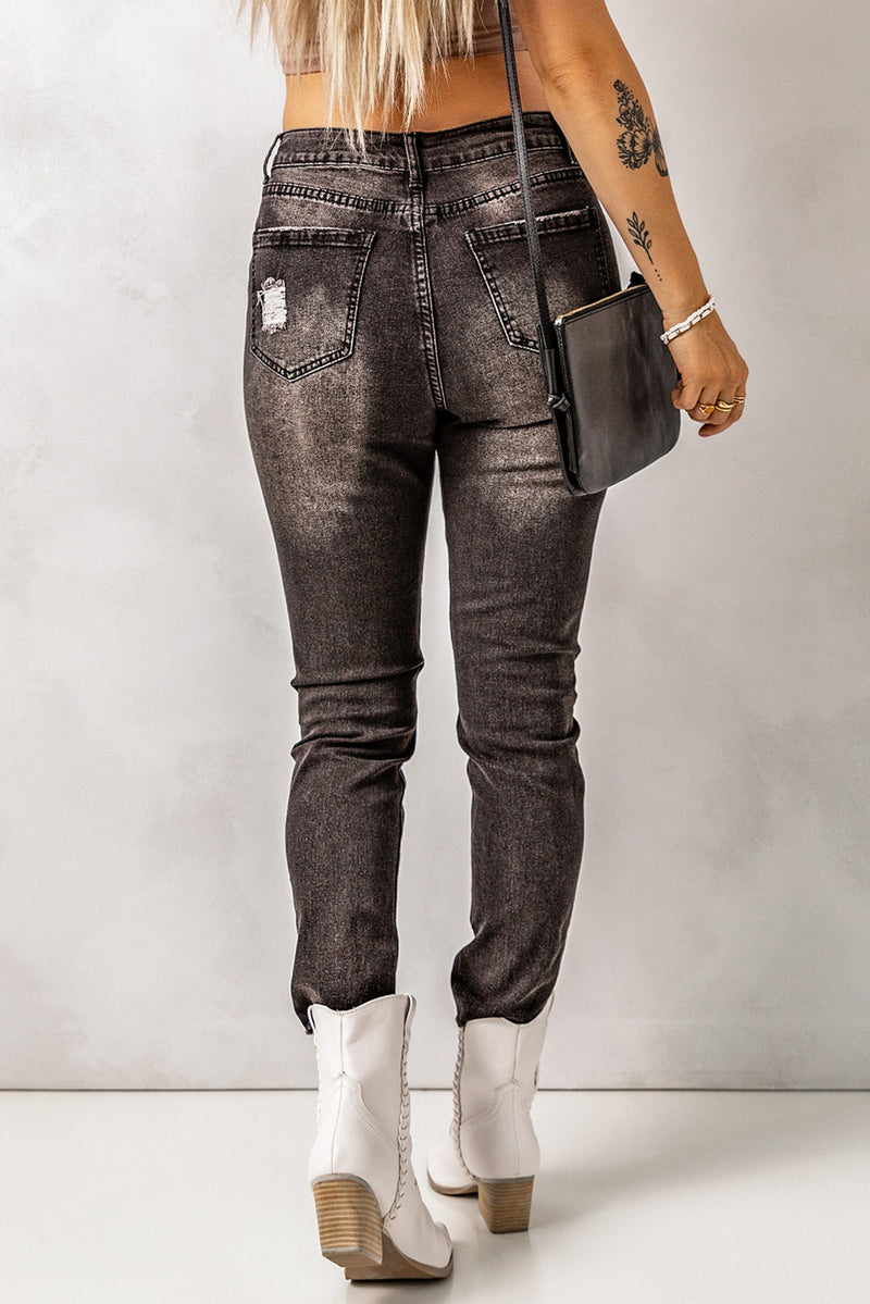Jean skinny taille haute à ourlet brut