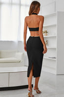 Robe Mi-Longue Fendue Découpée à Col Halter et Strass