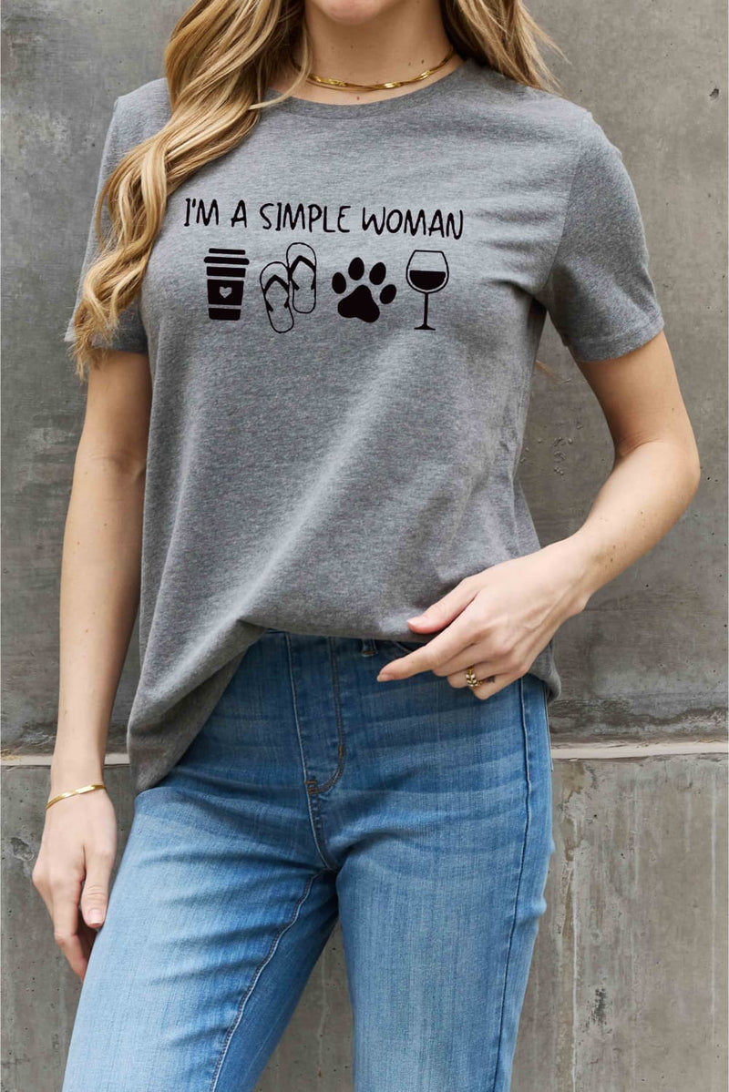 Simply Love T-shirt en coton graphique I'M A SIMPLE WOMAN en taille réelle
