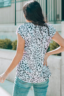 T-shirt léopard à manches courtes et col cranté