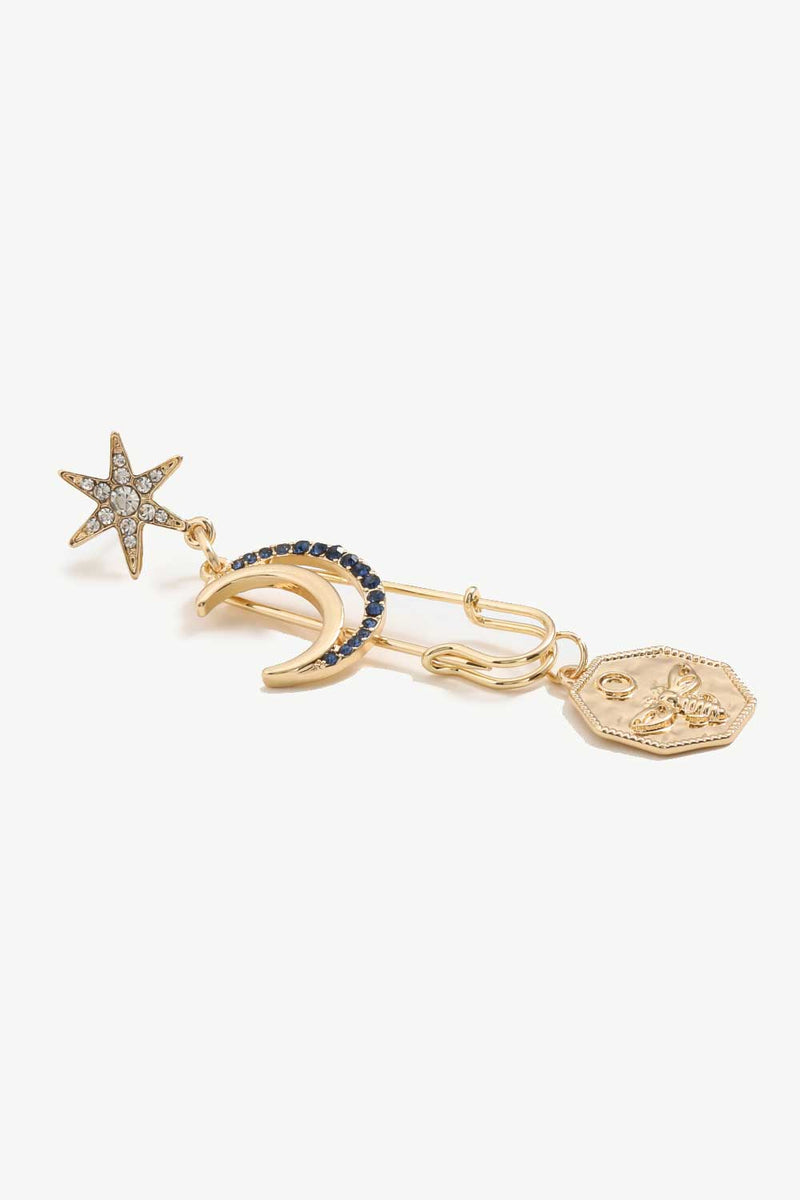 5-Pair Wholesale Inlaid Rhinestone Moon and Star Drop Earrings