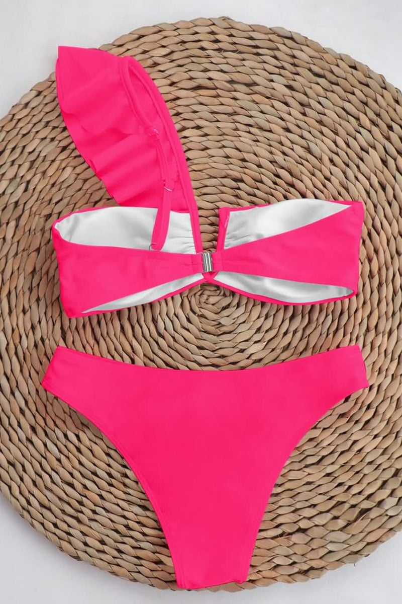 Conjunto de bikini de un solo hombro con volantes