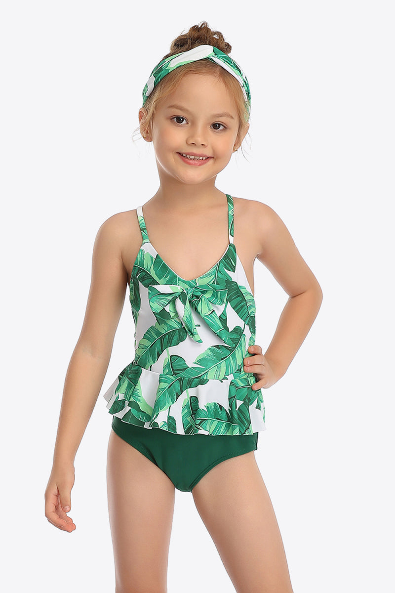 Printed Bow Detail Ruffled One-Piece Swimsuit