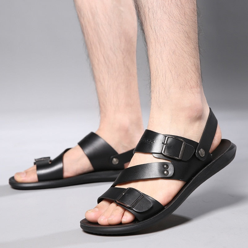 CONC Men's Solid Color Faux Leather Sandals