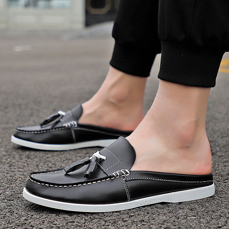 Men's Casual PU Leather Classic Backless Loafers