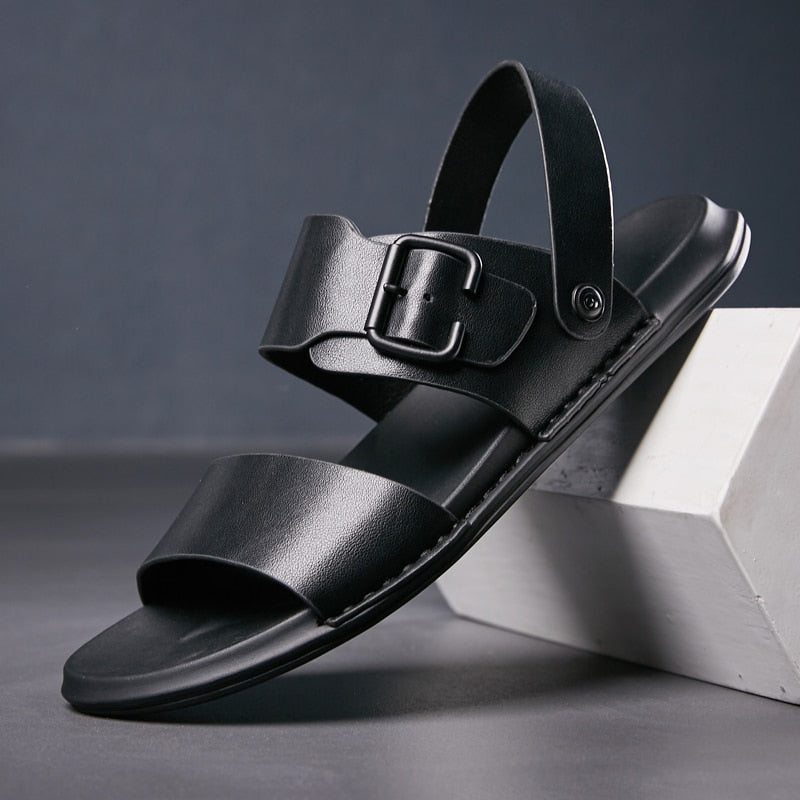 Sandales classiques confortables en cuir véritable pour hommes