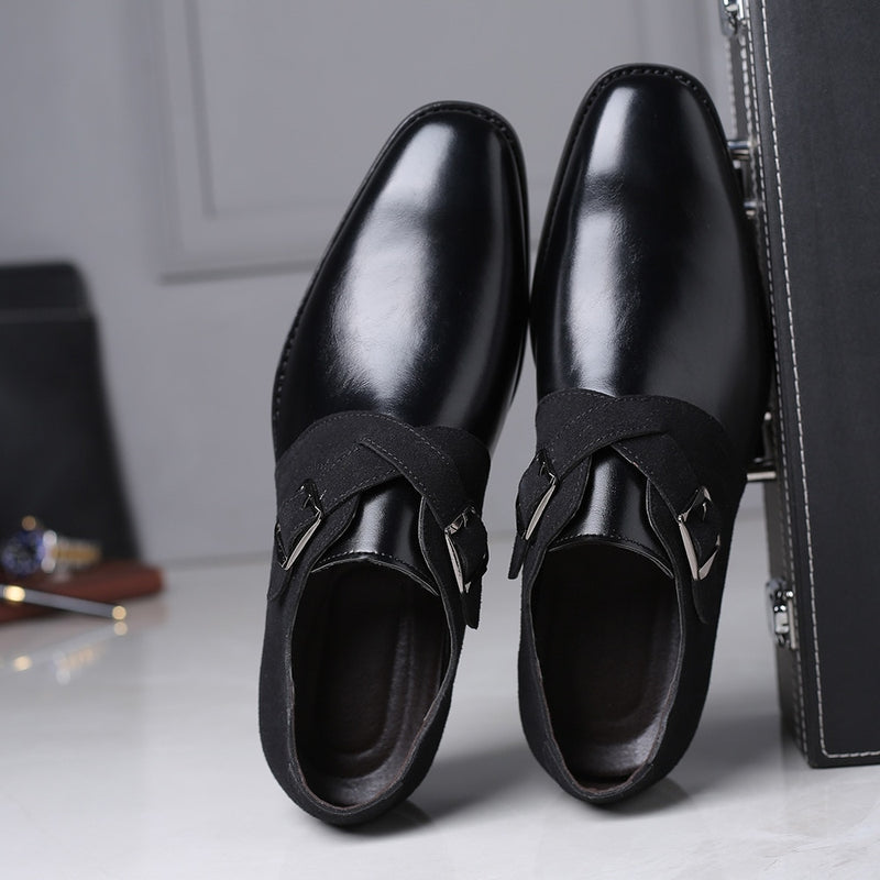 TAC Zapatos Oxford formales con hebilla de piel sintética para hombre