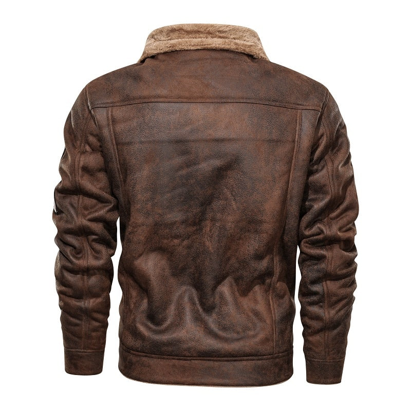 Men's Thick Fleece Interior Faux Leather Jacket