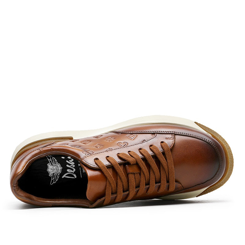 DESAI Men's Thick Sole Genuine Leather Lace Up Sneakers