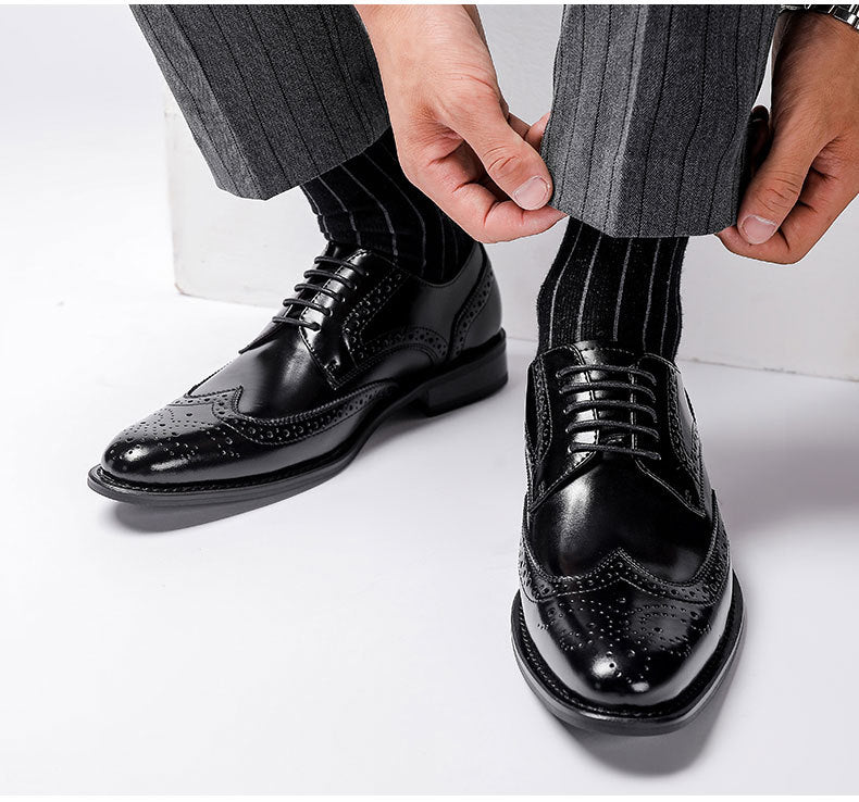 BROGUE Chaussures Oxford britanniques en cuir véritable pour homme 