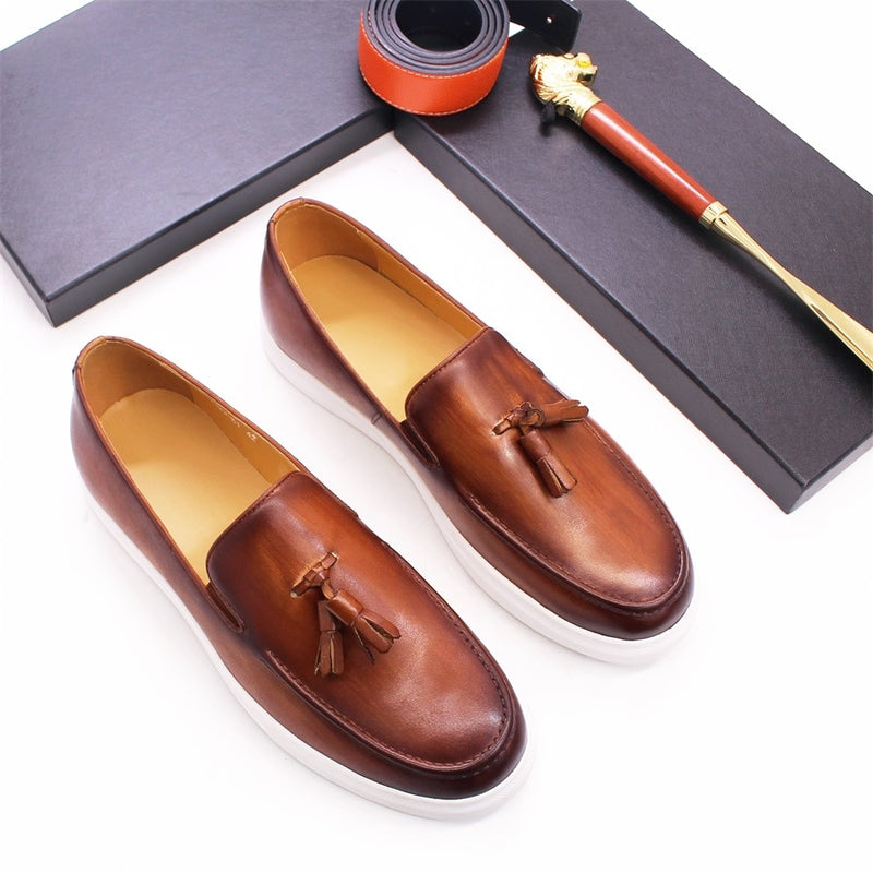 Zapatos planos con borlas hechos a mano de cuero genuino para hombres