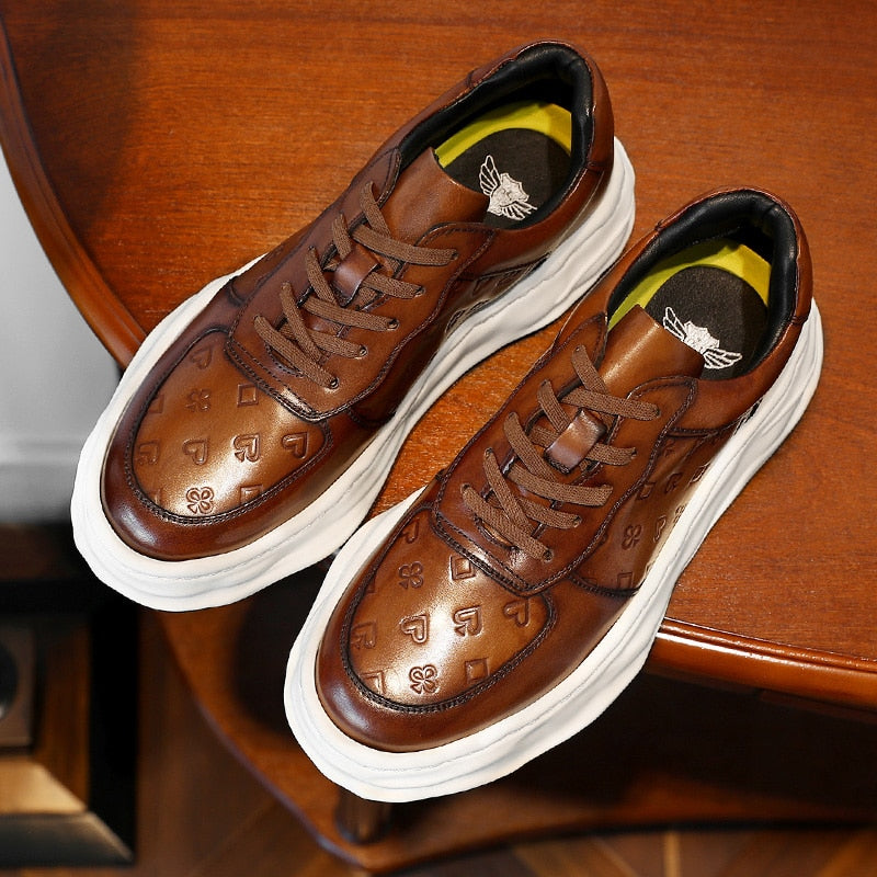 DESAI Men's Genuine Leather Thick Sole Sneakers