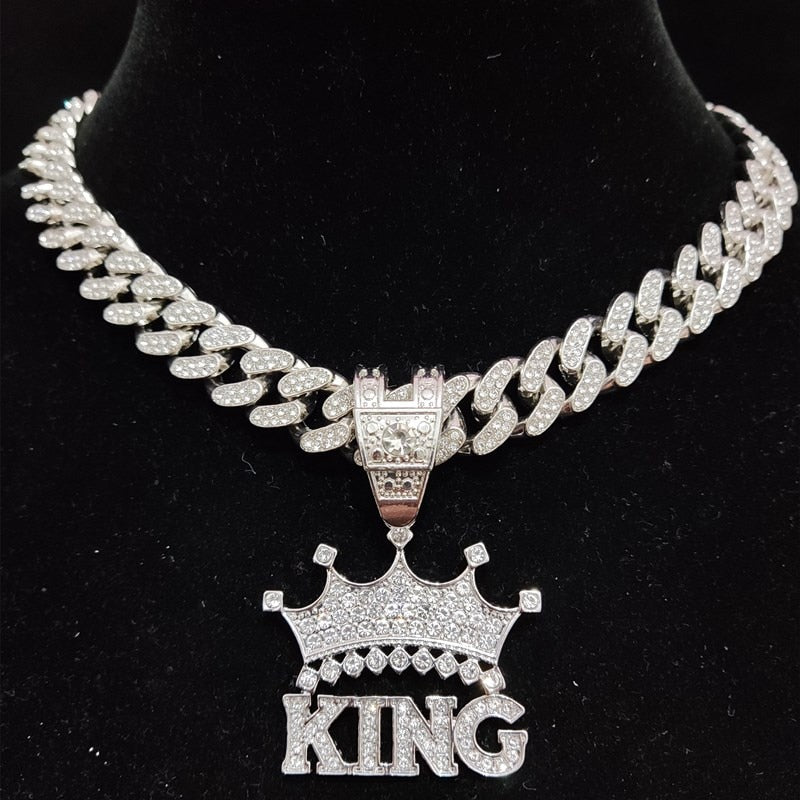 CROWN Pendentif pour homme Iced Out Collier