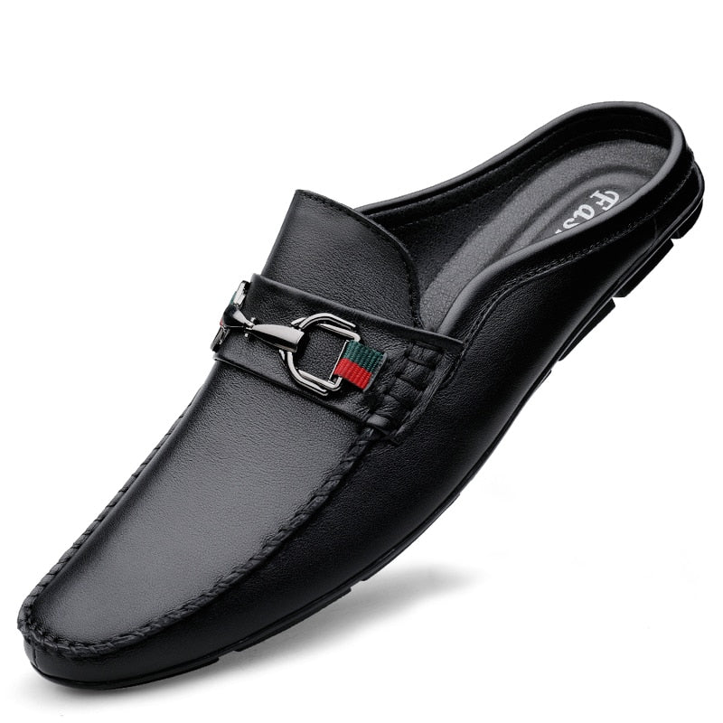 Men's Sigle Layer Luxury Cowhide Leather Backless Loafer