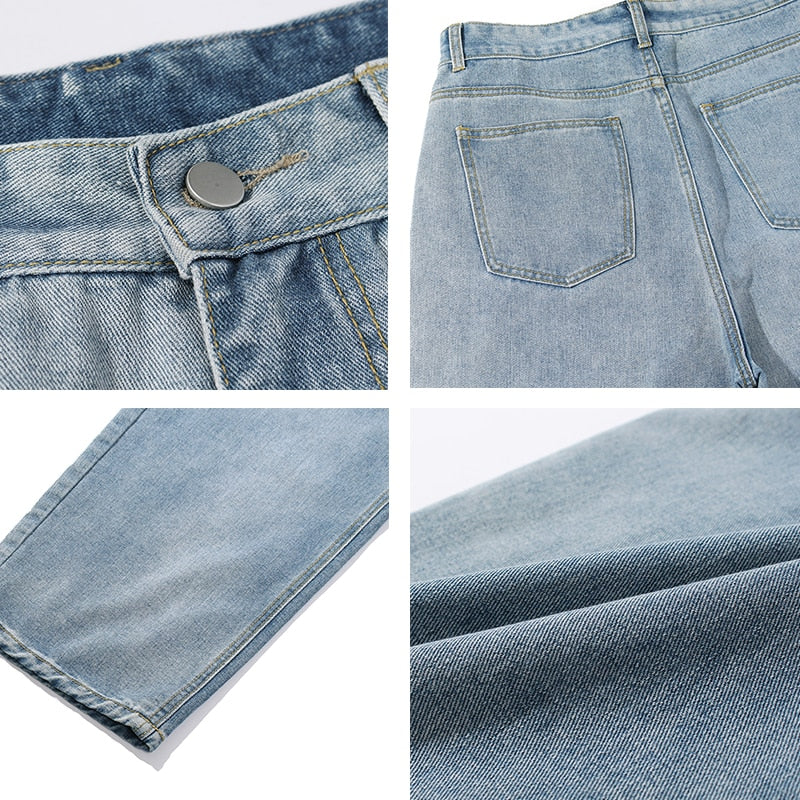 Jeans holgados coreanos de mezclilla para hombre