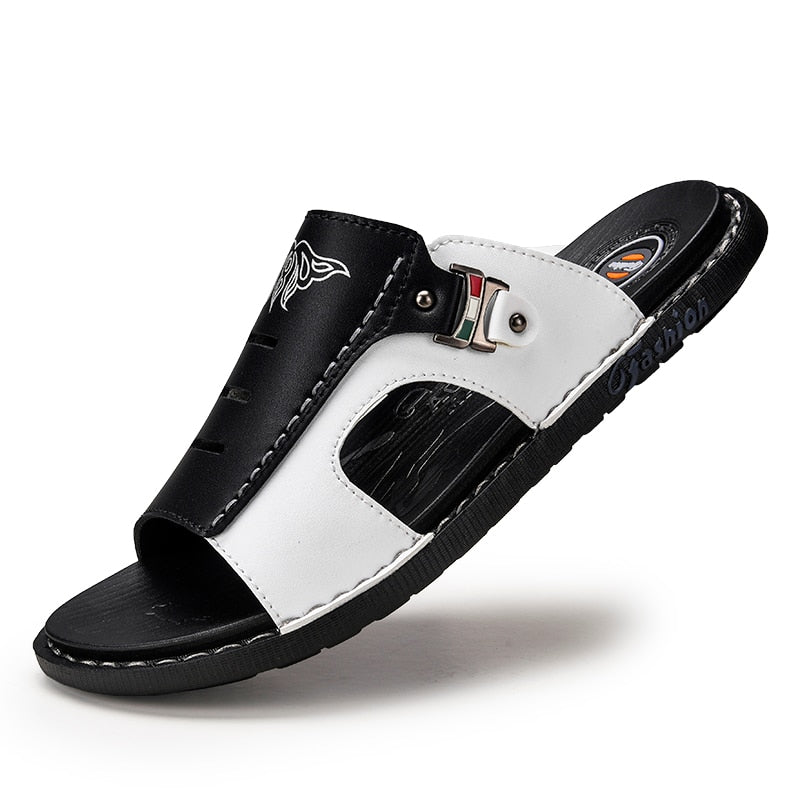 Sandales pantoufles bicolores en cuir véritable SSX pour hommes 