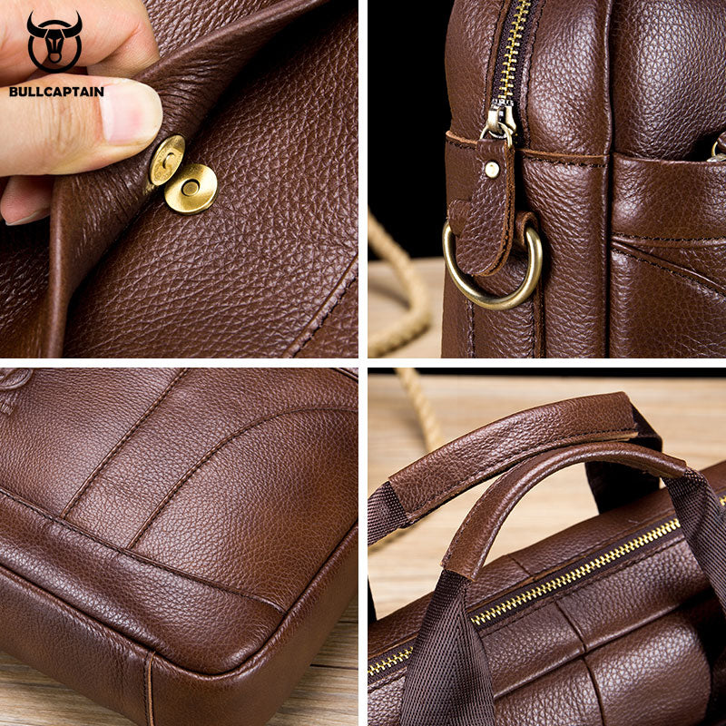 BULLCAPTAIN Men's Genuine Leather Business Briefcase bag