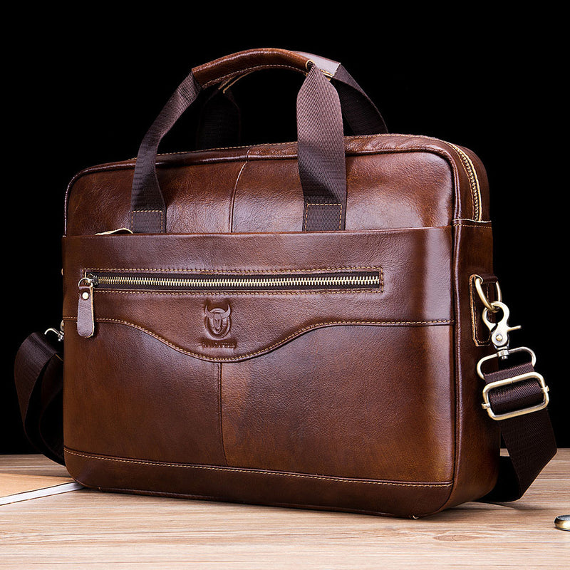 BULLCAPTAIN Men's Fashion Retro Cowhide Leather Briefcase Bag