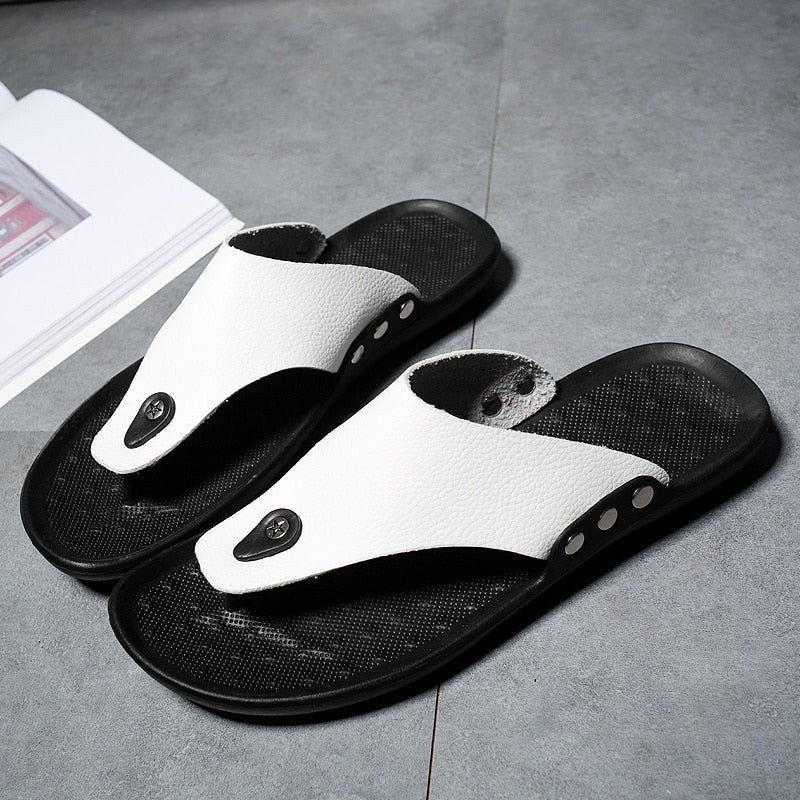 YRZL Men's Summer Faux Leather Slipper Sandals
