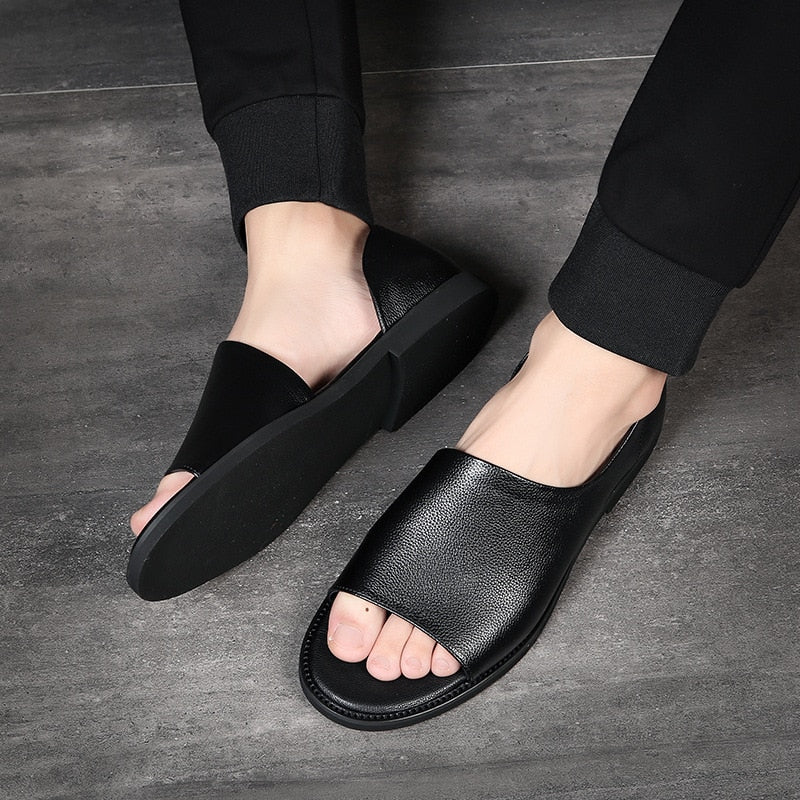 Sandales antidérapantes respirantes en cuir souple pour hommes 