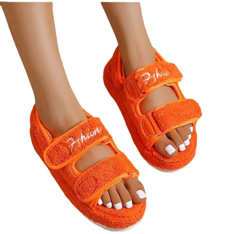Sandales en peluche à plateforme pour femmes