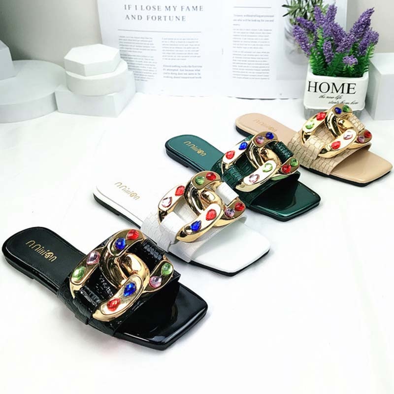 Women's Casual Fashion Metal Ring Slippers
