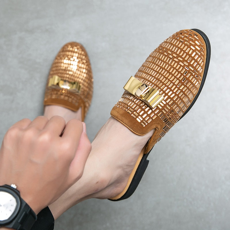 Men's Bling Details Backless Loafers