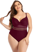 Plus Size Spliced Mesh Tie-Back One-Piece Swimsuit