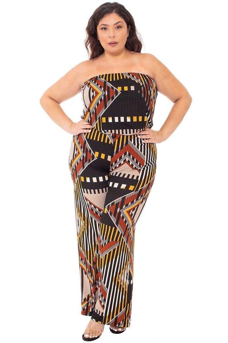 Abstract Print Tupbe Top Plus Size Jumpsuit - AM APPAREL