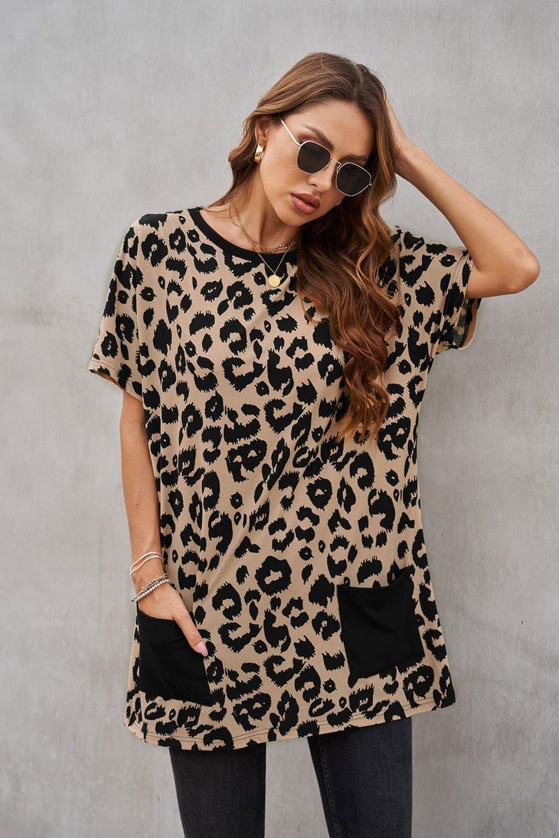 Leopard Pocketed T-Shirt Dress