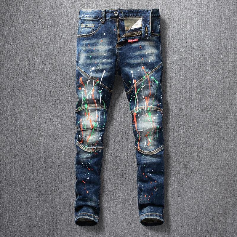 American Streetwear Designer Painted Slim Fit Jeans - AM APPAREL