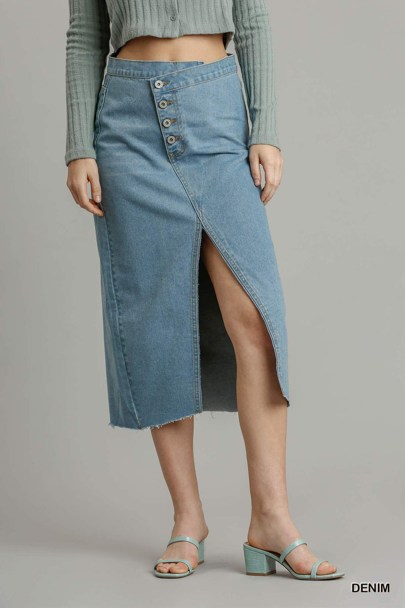 Asymmetrical Waist And Button Up Denim Skirt - AM APPAREL