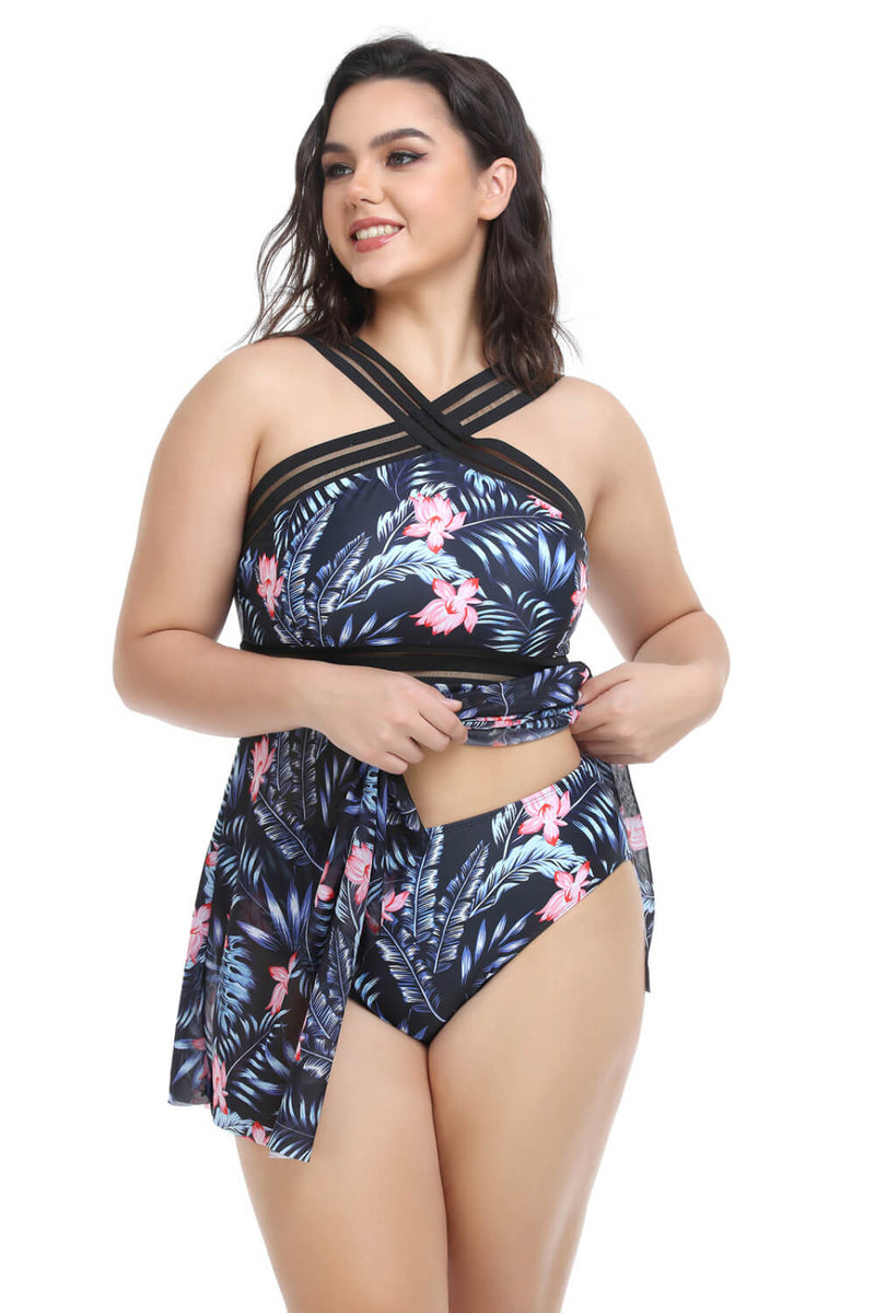 Plus Size Handkerchief-Hem Swim Dress and Bottoms Set