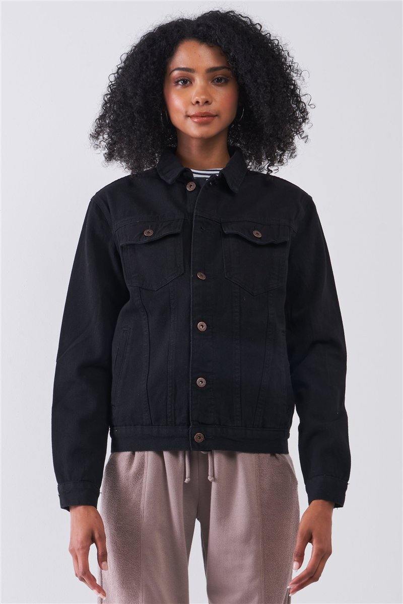 Black Oversized Long Sleeve Classic Denim Jacket - AM APPAREL