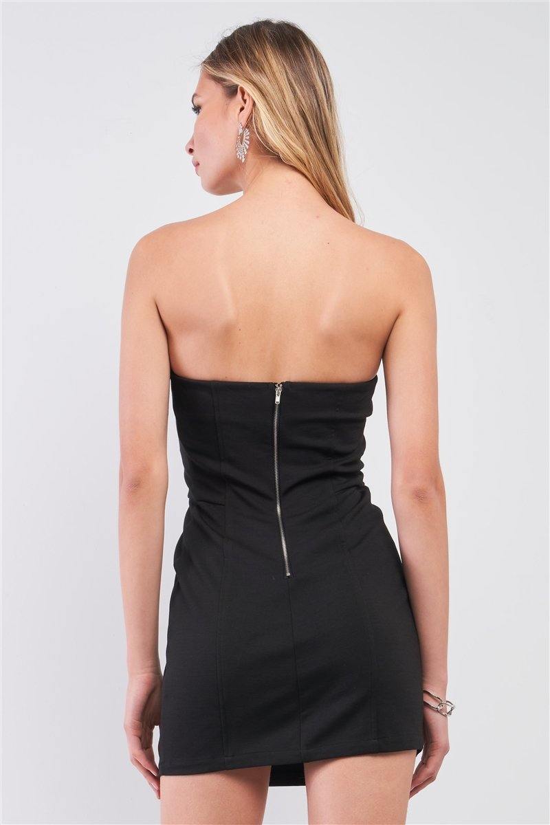 Black Sleeveless Faux Leather Insert Bodycon Mini Dress - AM APPAREL