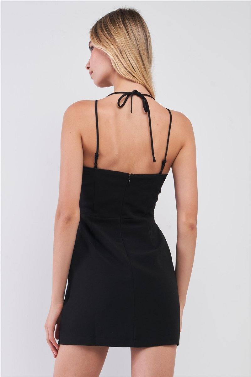 Black Slim Fit Sleeveless V-neck Mini Dress - AM APPAREL